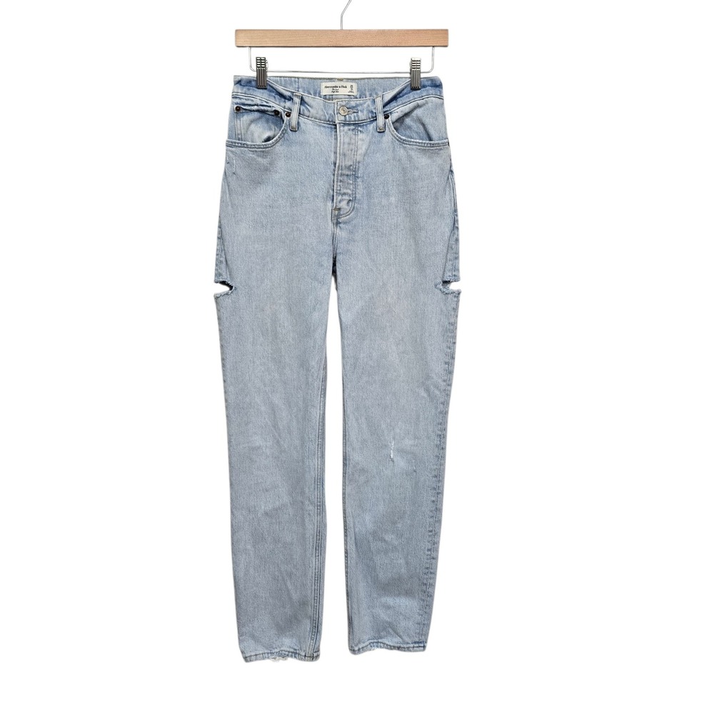 Abercrombie & Fitch The Dad High Rise Cut Out Jeans Light Wash Blue size 25 0R